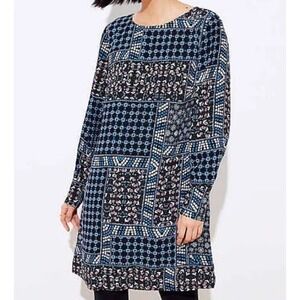 LOFT Dress Womens Size 4 Patchwork Tunic Shift Straight Knee Length Floral Boho